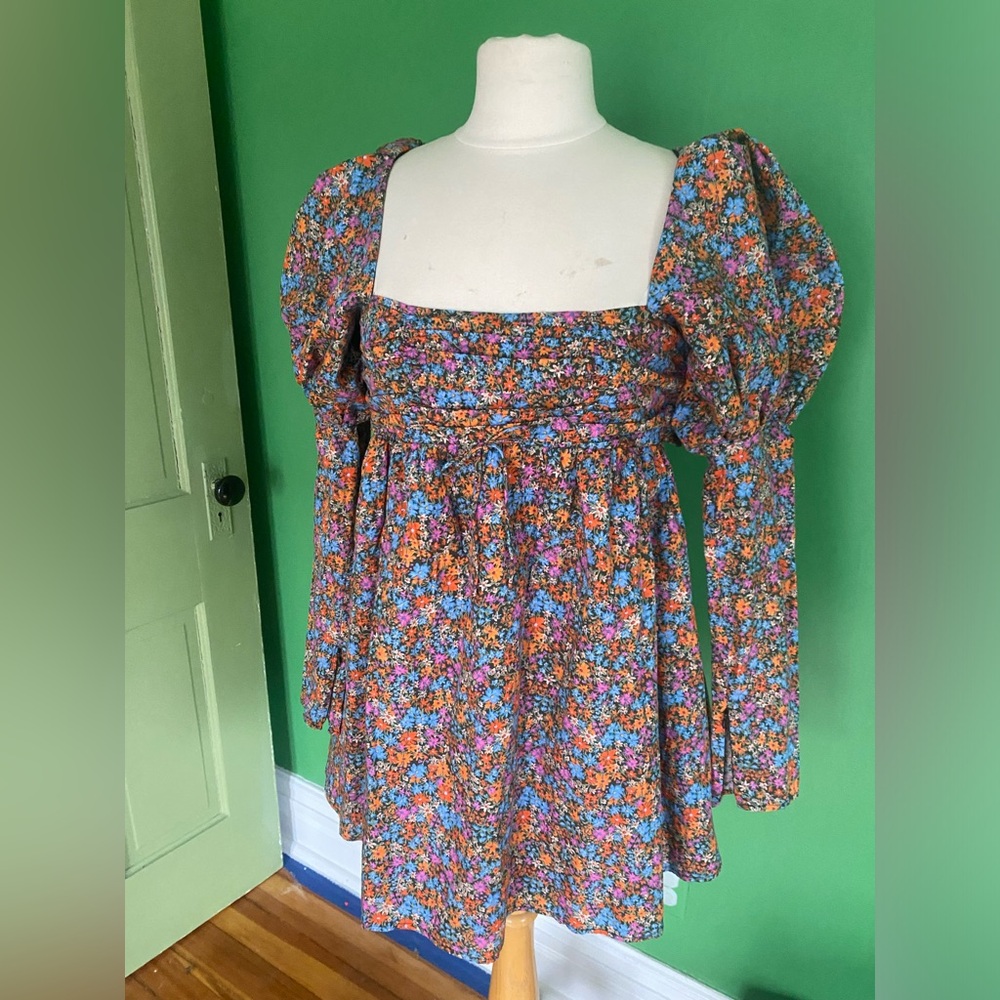 New For Love & Lemons Brittany Floral Organic Cotton Babydoll Minidress